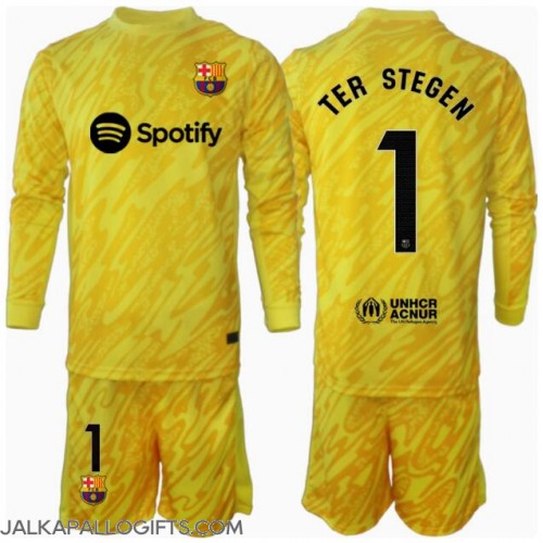 Barcelona Ter Stegen #1 Maalivahti Koti Peliasu Lasten 2024-25 Pitkähihainen (+ Lyhyet housut)